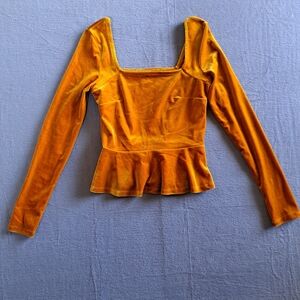 Leith Gold/Mustard yellow velvet babydoll Long-sleeved top